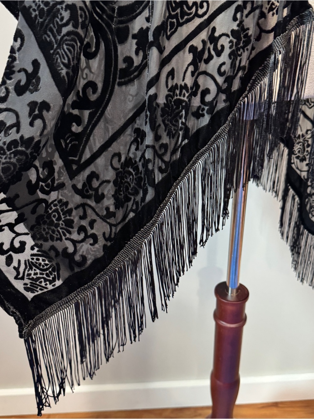Mixit Black Velvet Burnout Sheer Fringe Kimono Wrap Whimsigoth Witchy One Size - Picture 6 of 15